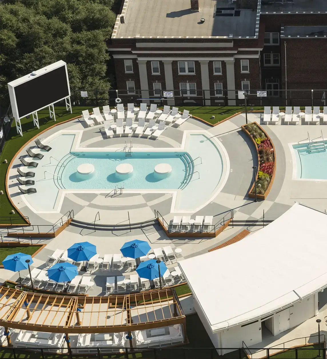 Aerial view of pools