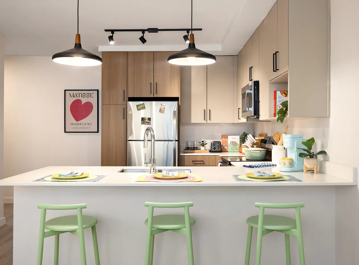 A furnished apartment kitchen