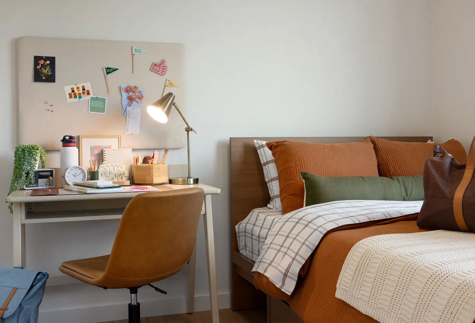 Fully furnished room with bed, desk and chair