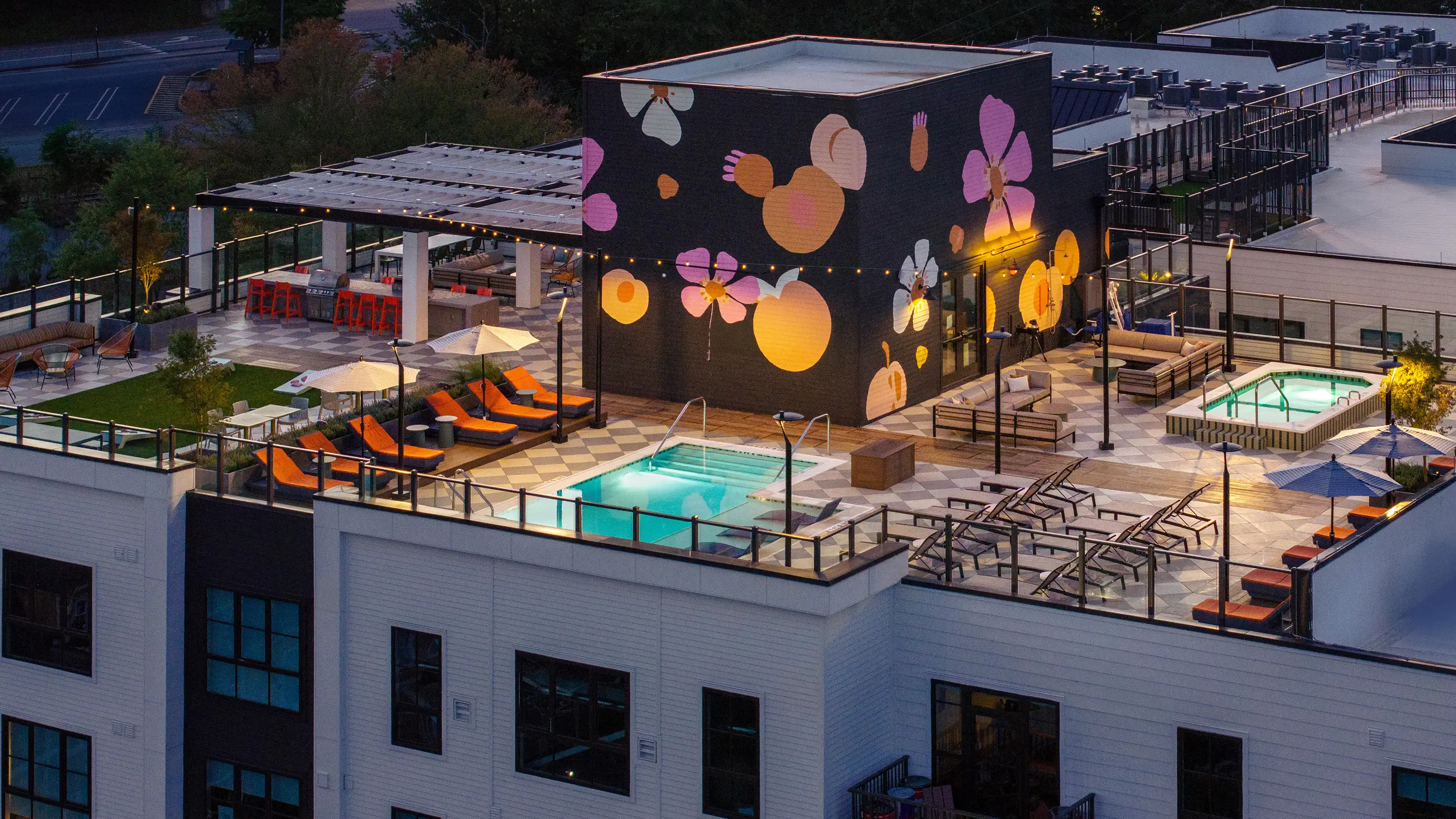 Aerial view of pools