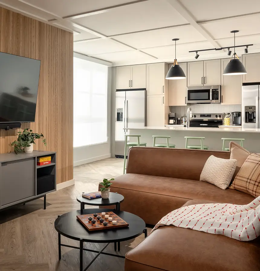 Fully equipped kitchen integrated with the living room